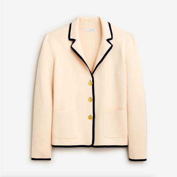 J. CREW Tipped Sweater Blazer Cream Navy Blue Sz 3X {3N40} - Picture 2 of 7